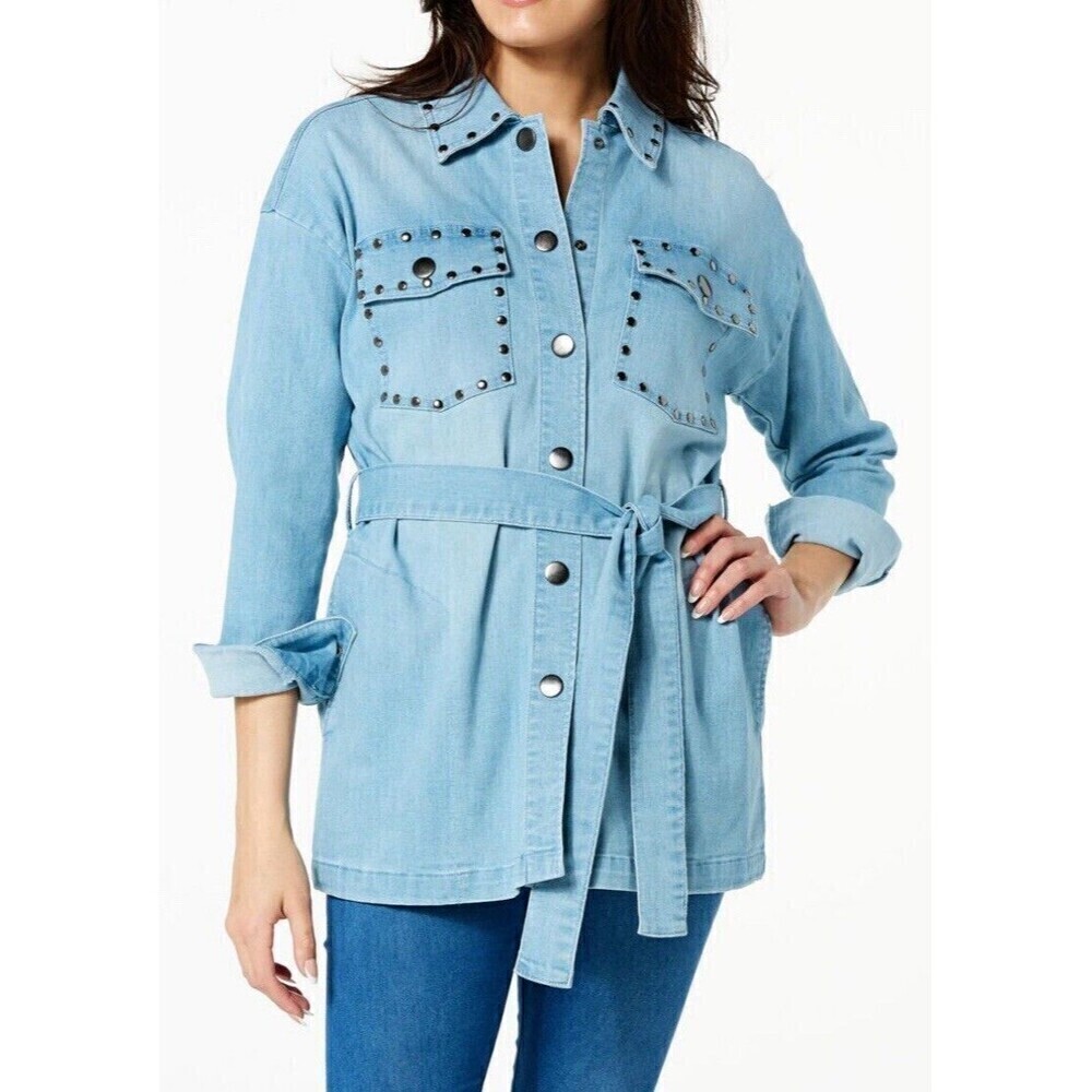 G by Giuliana Black Label EcoChic Denim Studded Shacket - Picture 1 of 7